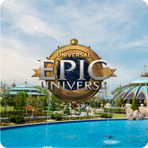 Universal Epic Universe logo with a scenic background of an amusement park - click to get details about Destination tickets & hotel packages.