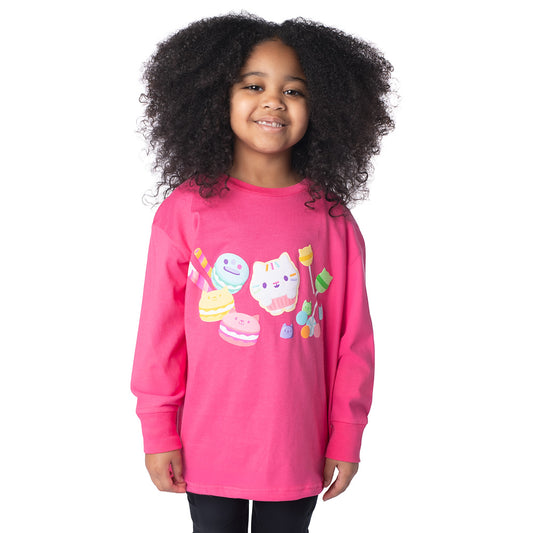 Gabby's Dollhouse Youth Long Sleeve T-Shirt of Cakey Cat