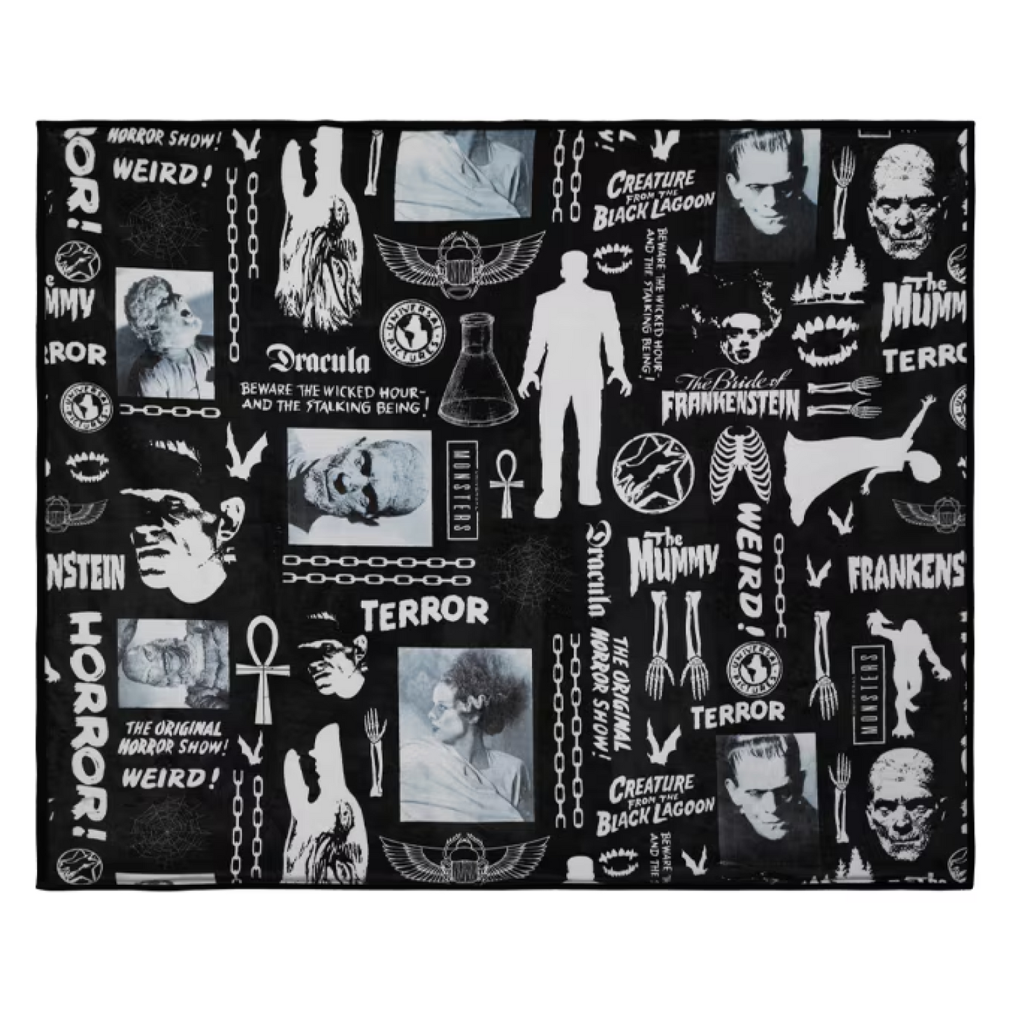 Classic Universal Monsters Black &amp; White Plush Blanket