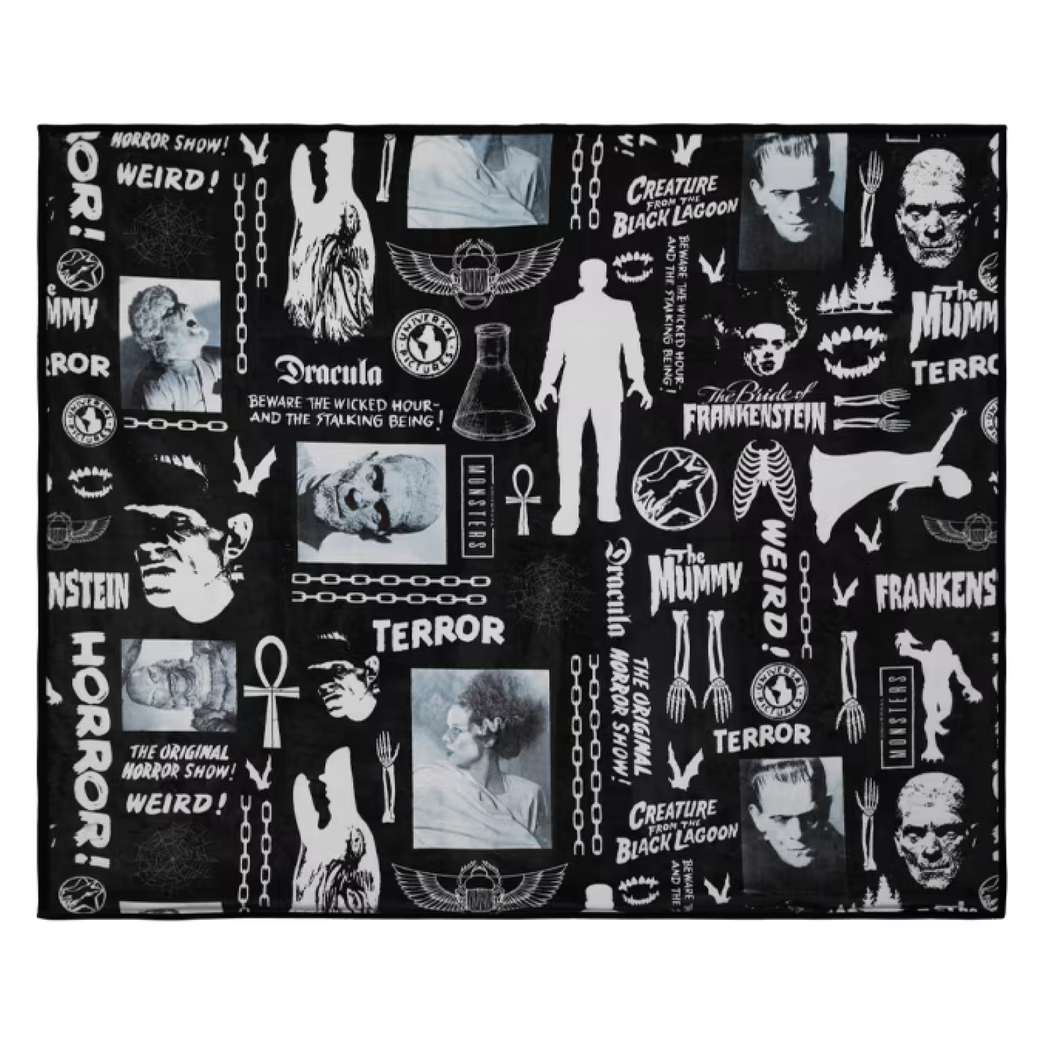 Classic Universal Monsters Black &amp; White Plush Blanket