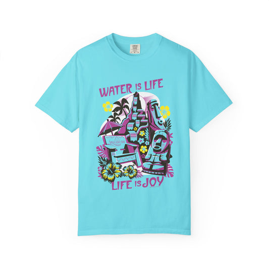 Universal volcano bay water is life, life is joy t-shirt - lagoon blue