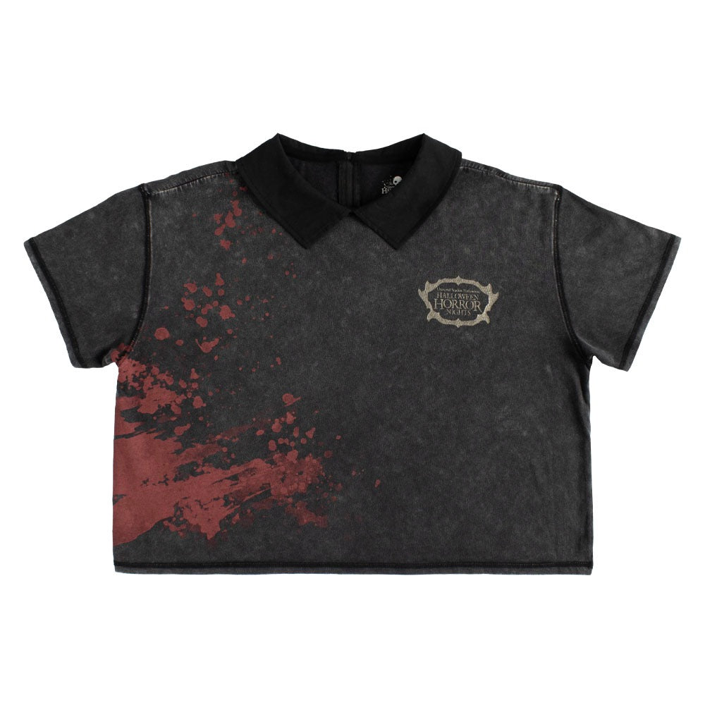 Halloween Horror Nights 2026 Women's Cropped Polo Shirt Black Small