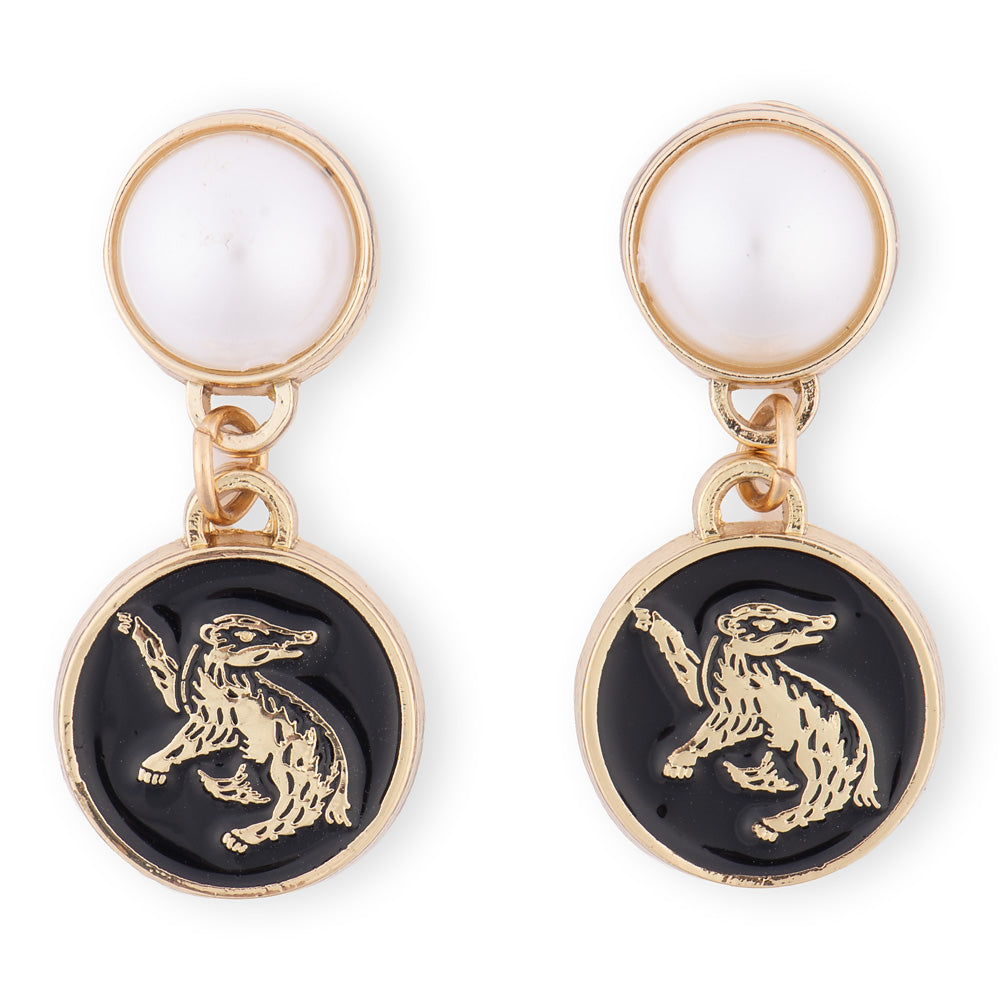 Harry Potter Earrings of Hufflepuff™ Crest with Pearl