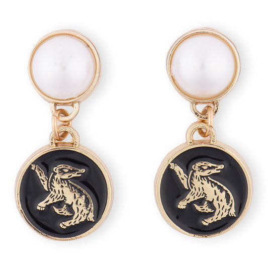 Harry Potter Earrings of Hufflepuff™ Crest with Pearl