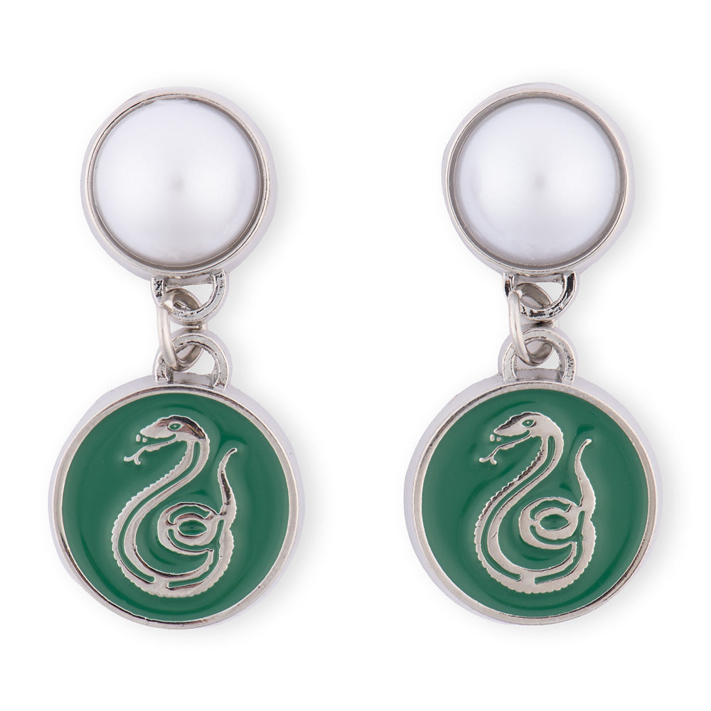 Harry Potter Earrings of Slytherin™ Crest with Pearl
