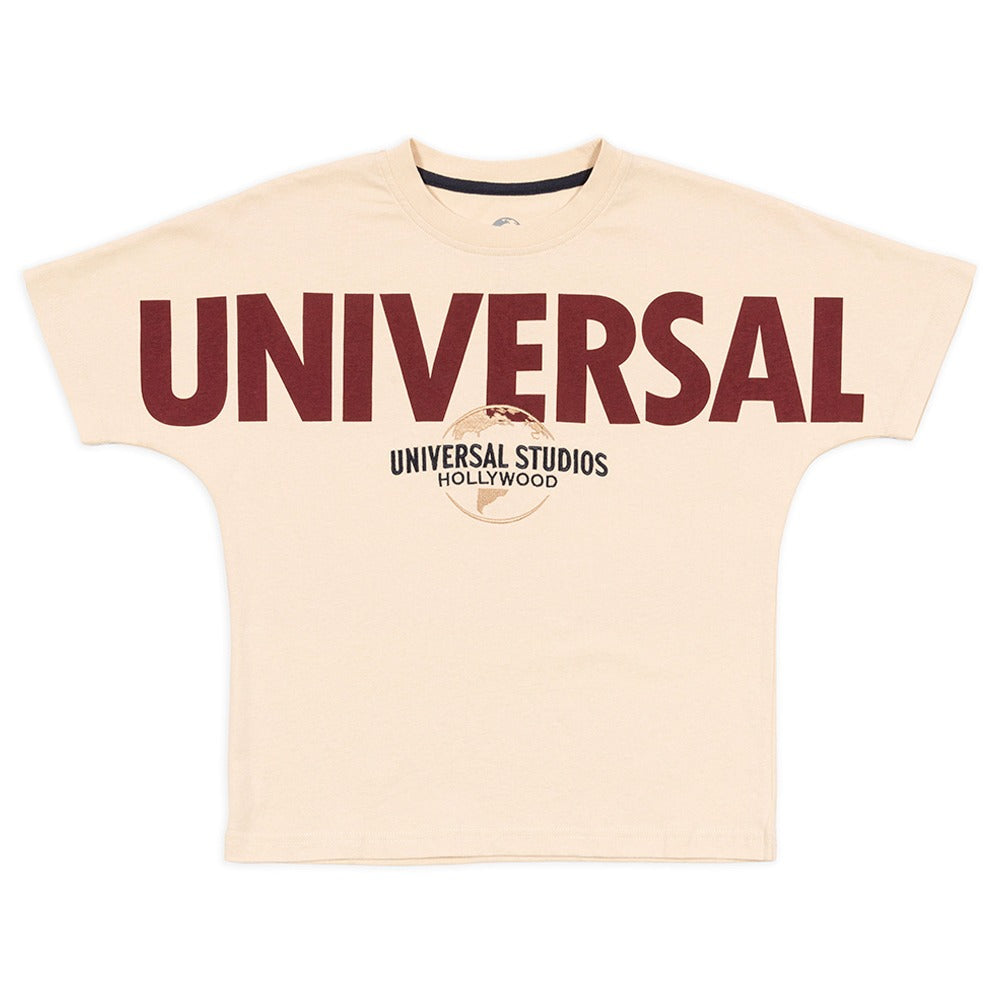 Universal Hollywood Logo Embroidered Youth T-Shirt, Cream, Small