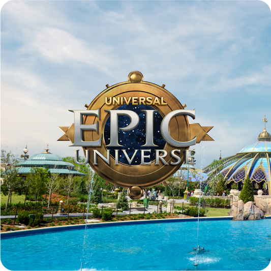 Universal Epic Universe logo with a scenic background of an amusement park - click to get details about Destination tickets & hotel packages.