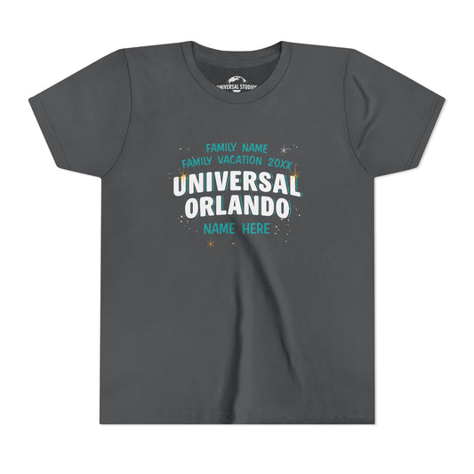 Universal orlando resort family vacation personalized youth t-shirt - dark grey heather