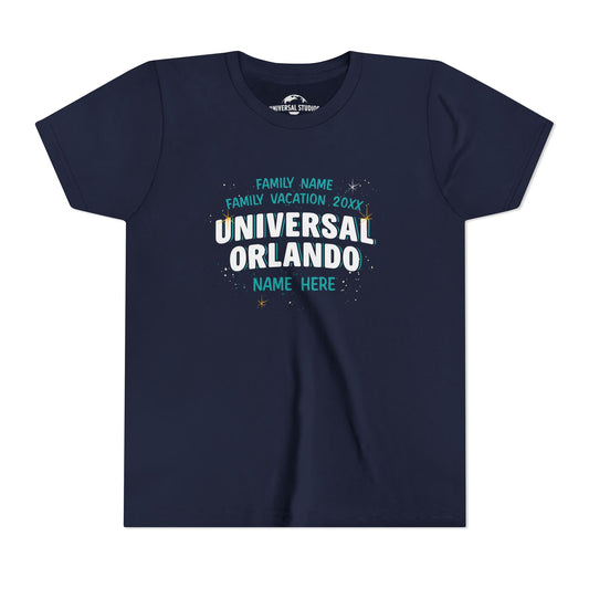 Universal orlando resort family vacation personalized youth t-shirt - navy