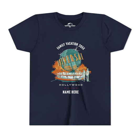 Universal studios hollywood vintage globe personalized youth t-shirt - navy