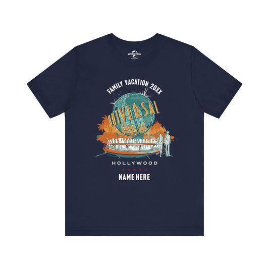 Universal studios hollywood vintage globe personalized t-shirt - navy