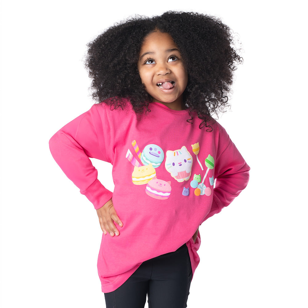 Gabby's Dollhouse Youth Long Sleeve T-Shirt of Cakey Cat