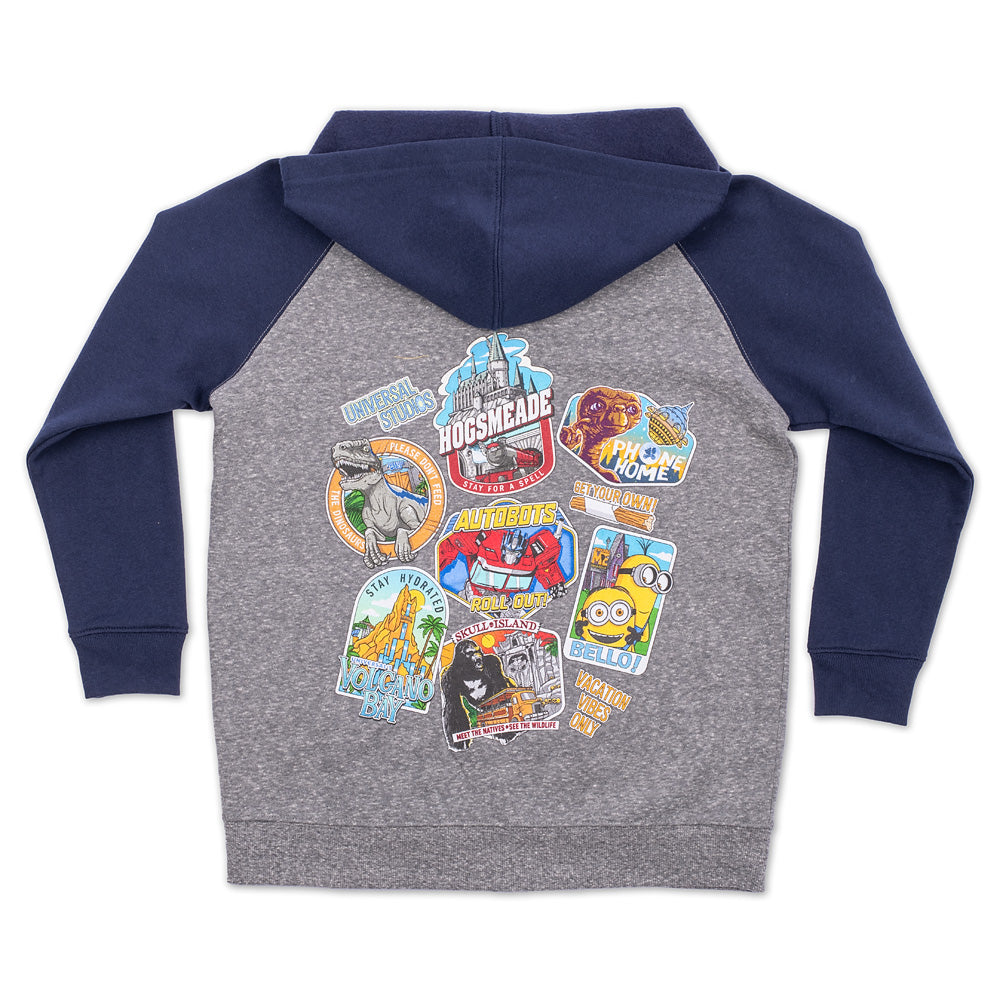Universal Orlando Resort Collage Youth Zippered Hooded Sweatshirt