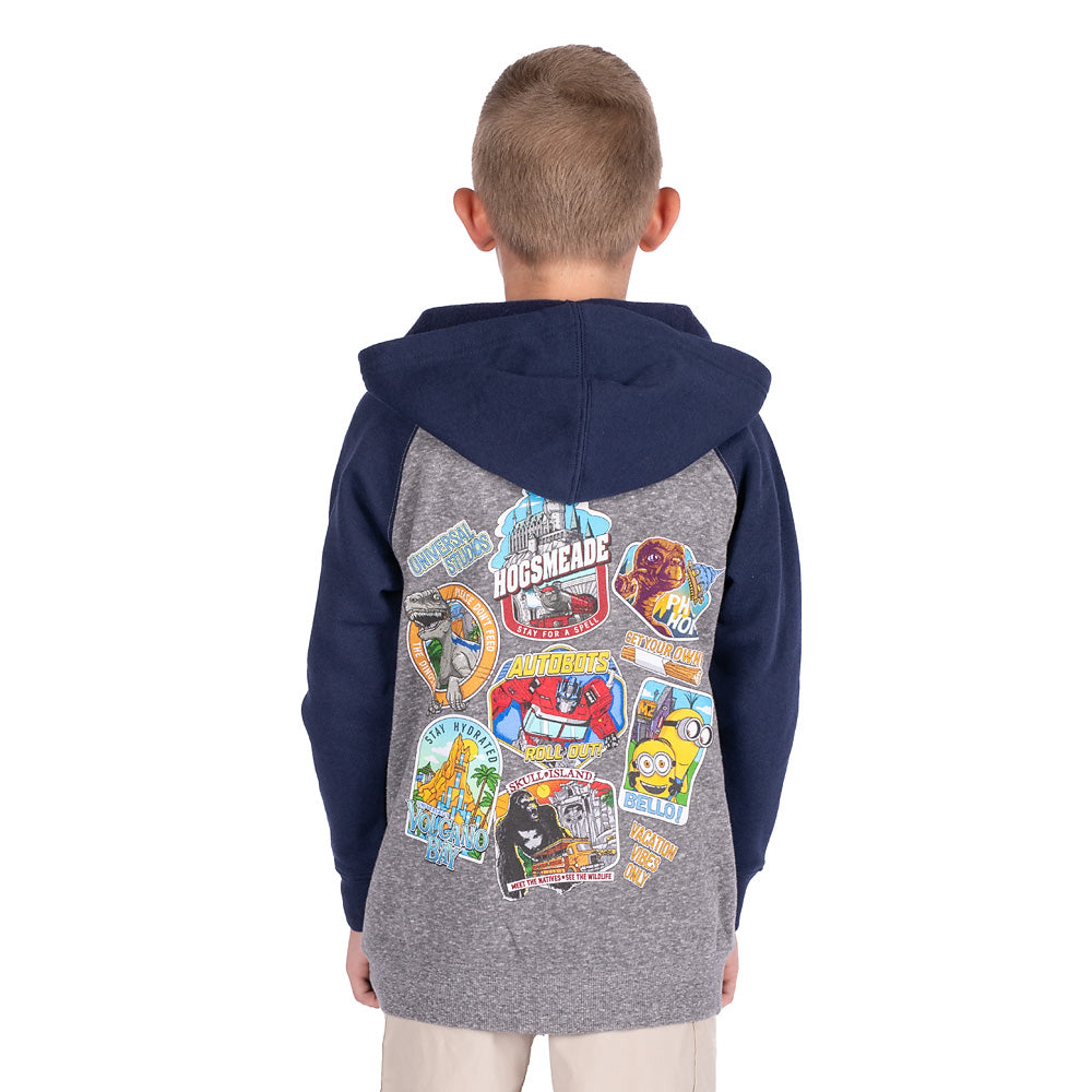 Universal Orlando Resort Collage Youth Zippered Hooded Sweatshirt