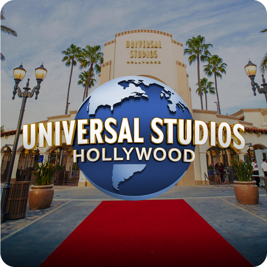 Universal Studios Hollywood entrance with logo and palm trees - click to shop Universal Studios Hollywood!