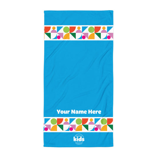 Universal kids resort personalized beach towel - blue