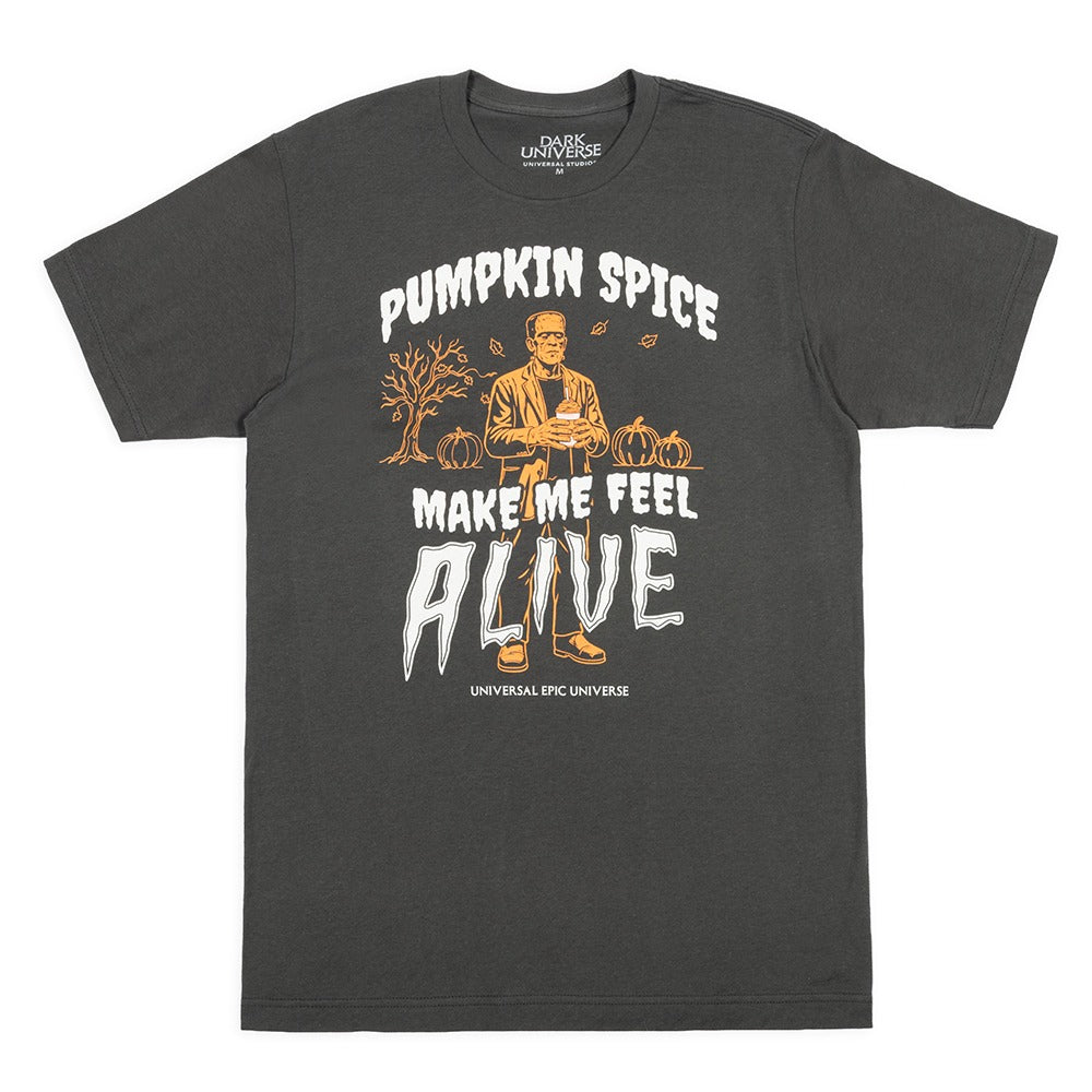 Frankenstein Pumpkin Spice Make Me Feel Alive T-Shirt, Black, Small