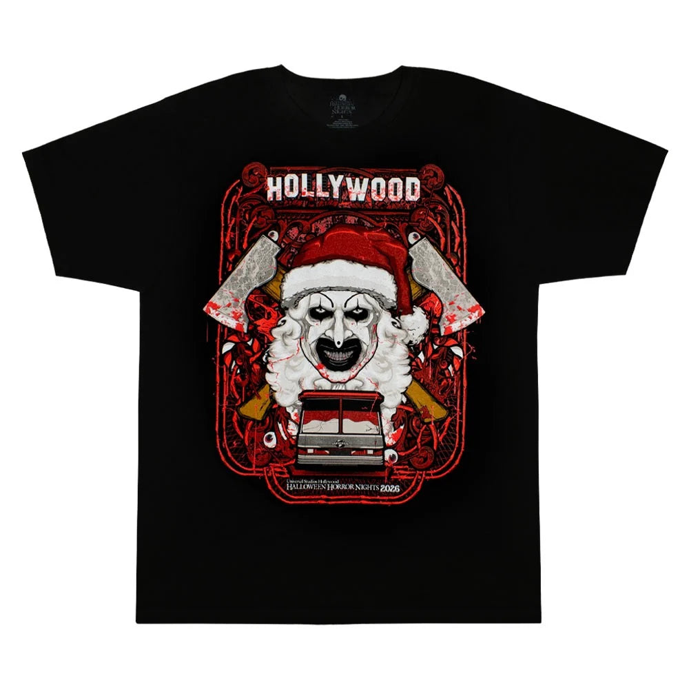 Halloween Horror Nights 2026 Universal Hollywood Art the Clown Tram T-Shirt, Black, Large