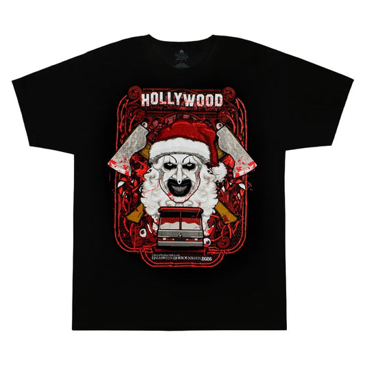 Halloween Horror Nights 2026 Universal Hollywood Art the Clown Tram T-Shirt, Black, Large