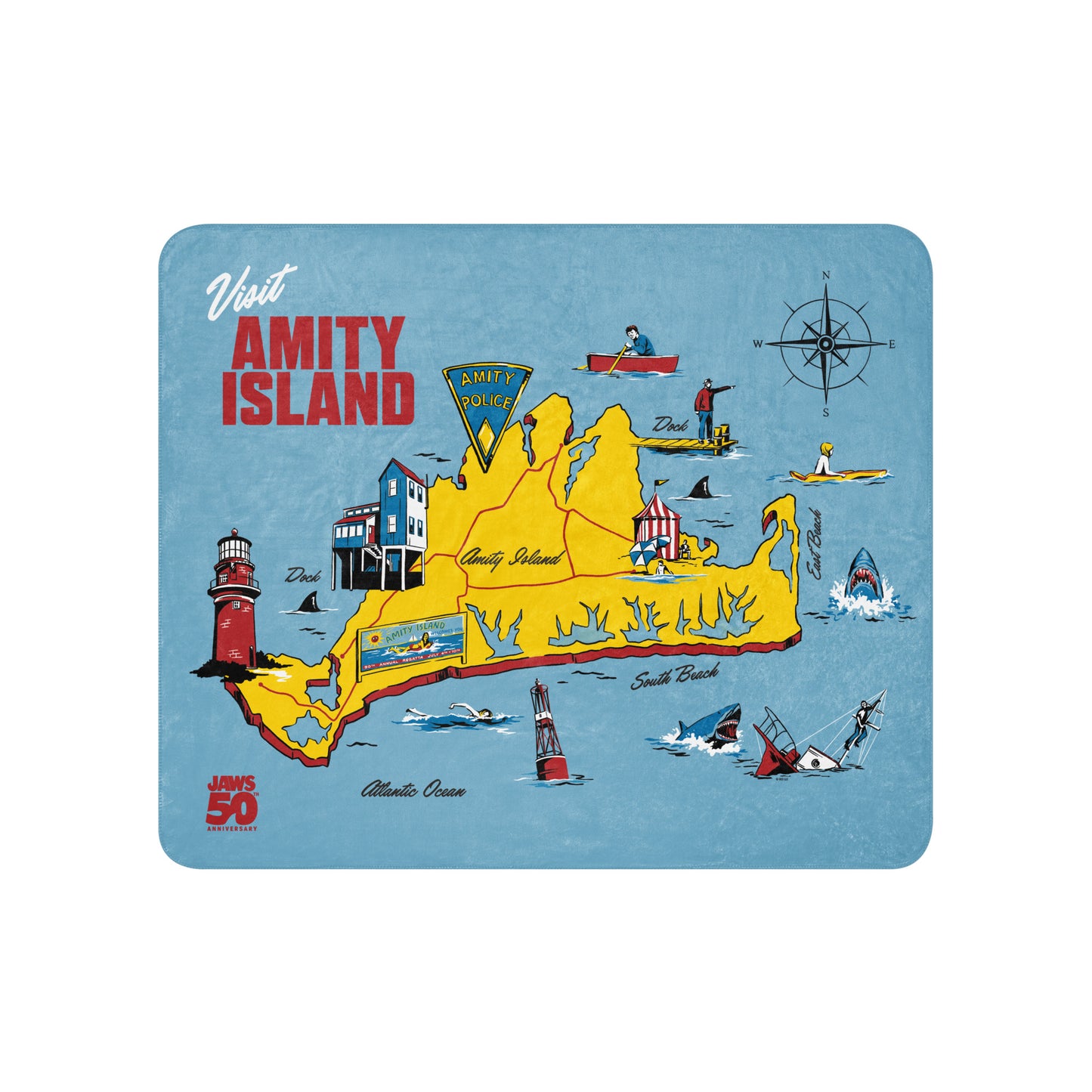 Jaws 50th Anniversary Amity Island Sherpa Blanket