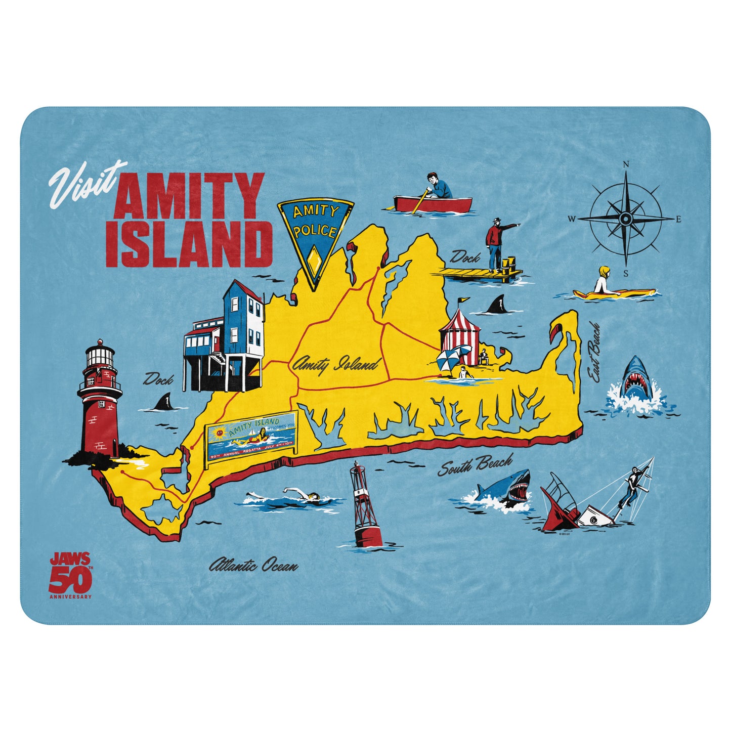 Jaws 50th Anniversary Amity Island Sherpa Blanket