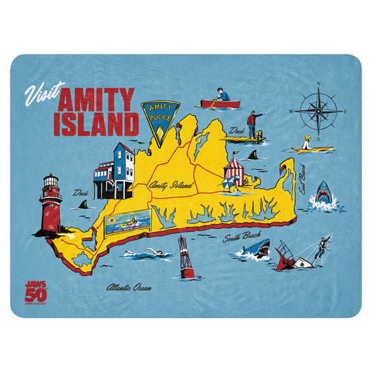Jaws 50th Anniversary Amity Island Sherpa Blanket