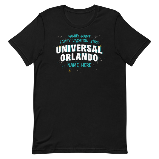 Universal orlando resort family vacation personalized t-shirt - black