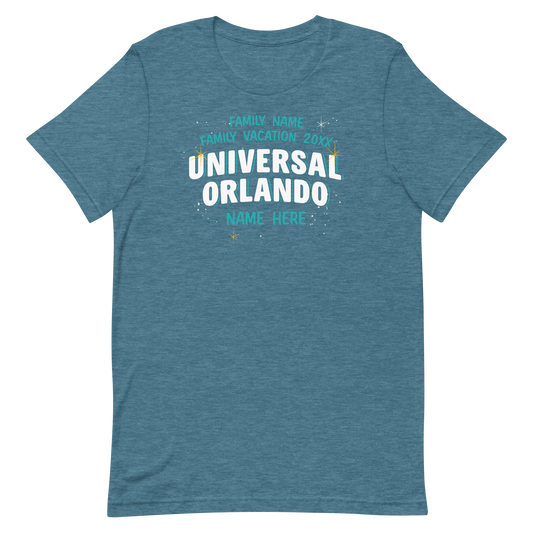 Universal orlando resort family vacation personalized t-shirt - heather deep teal