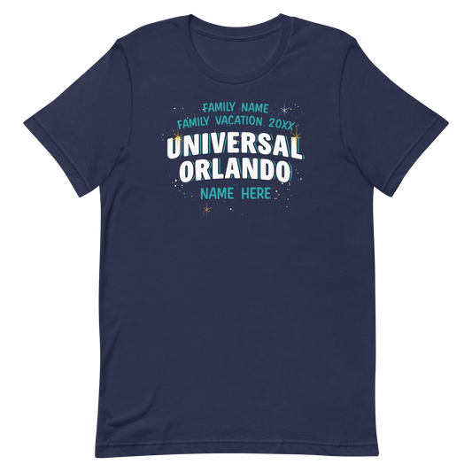 Universal orlando resort family vacation personalized t-shirt - navy